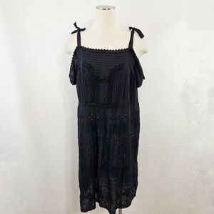 Johnny Was black cotton eyelet tunic dress cold shoulder ties size large no slip